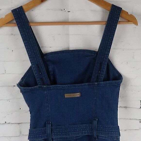 GUESS  ELLA BLUE DENIM FLARE LEG ADJUSTABLE STRAP TIE WAIST JUMPSUIT OVERALLS - Picture 11 of 16